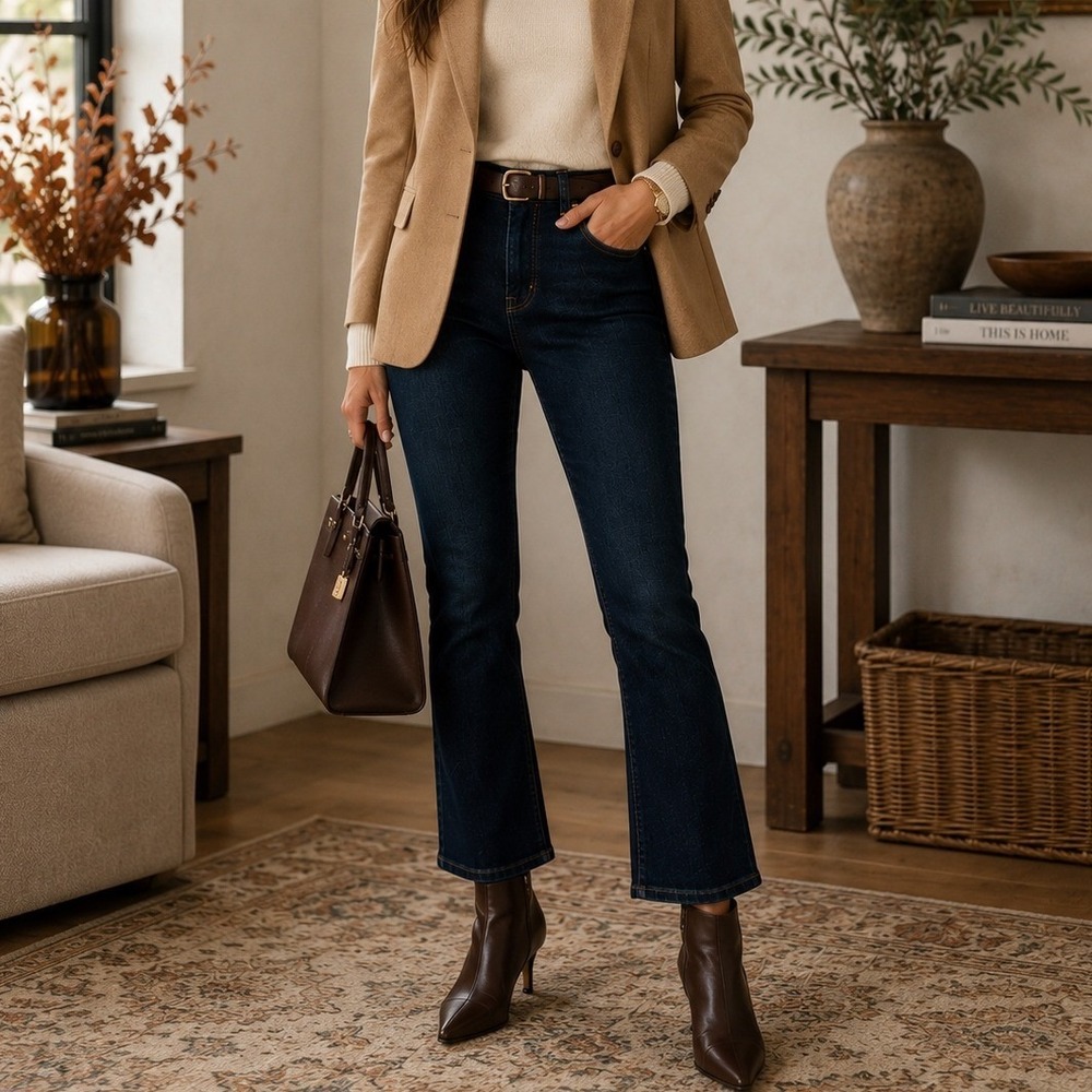 L'AGENCE Serena Jeans Azul High Rise Cropped Baby Flare Dark Wash Minimalist 25